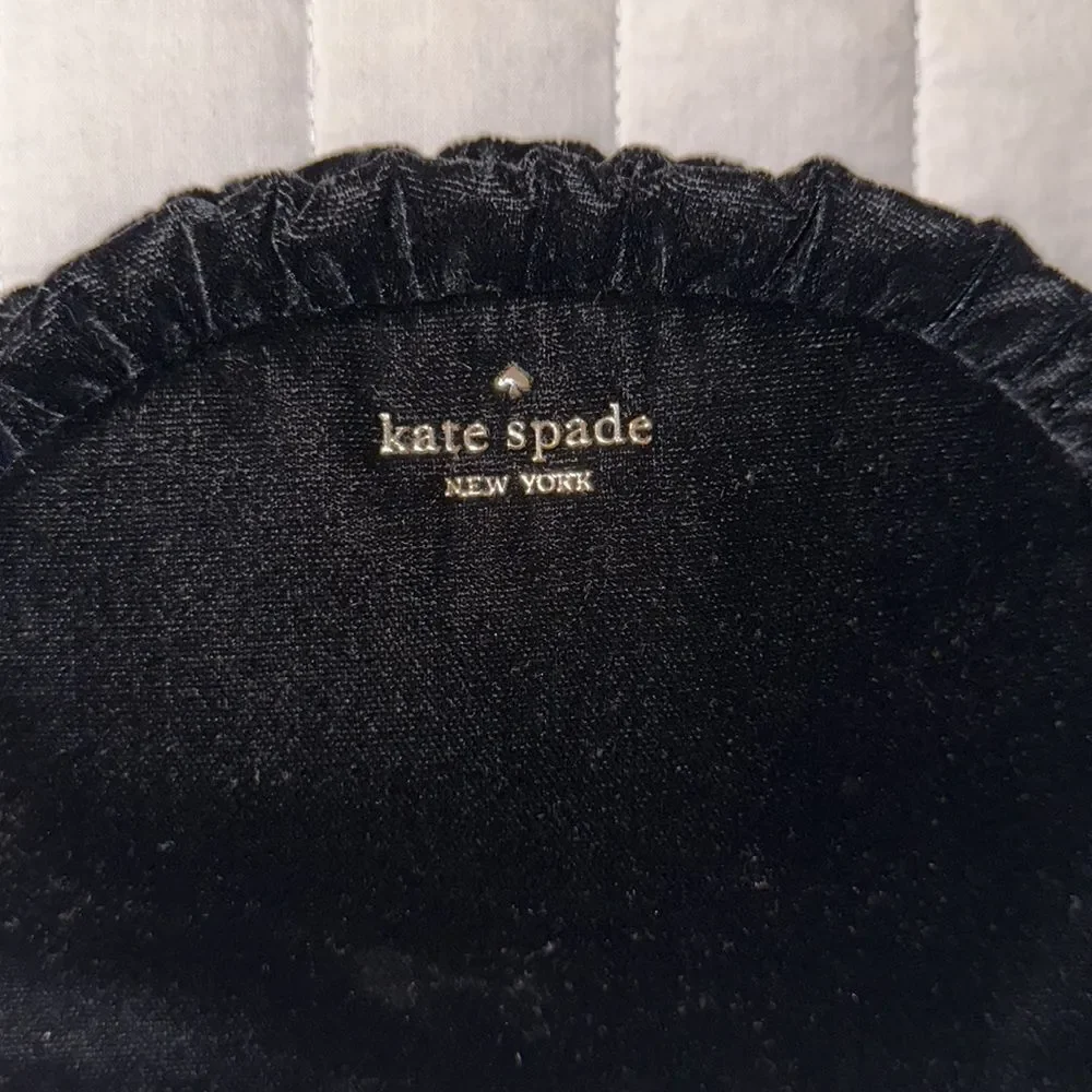 kate spade Black Velvet Ruffle Gold Tone Briar Lane Cosmetic Bag